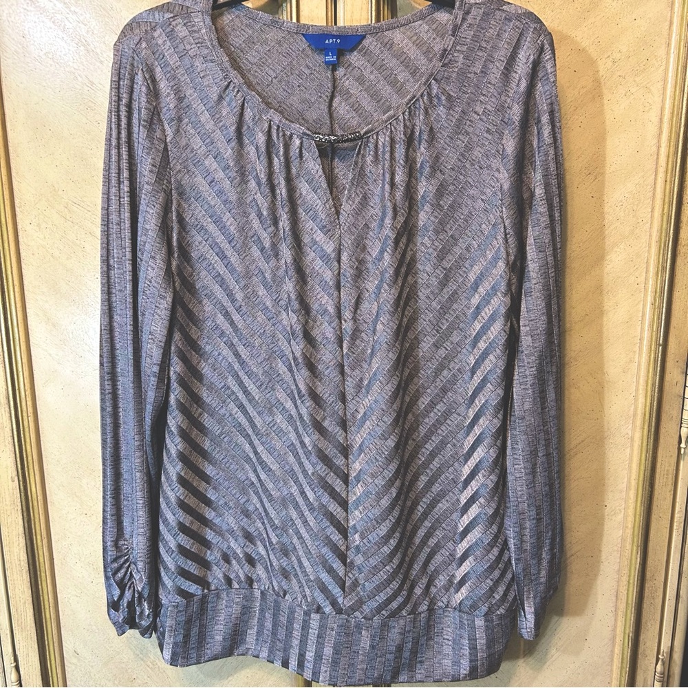 APT 9 Silver Gray Stripe Blouse NEW NWOT